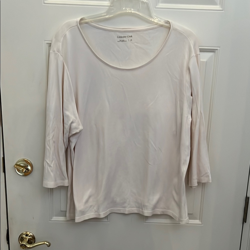 Coldwater Creek Cream Round Neck Tee with Three Quarter Sleeves. Size: 2X